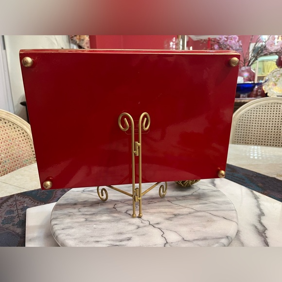 Jaye's Studio + WH Hostess Reindeer Enameled Tray w gold feet & edging Xmas - Picture 6 of 12